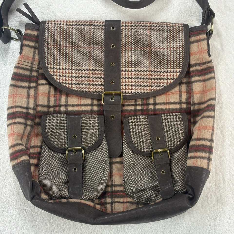 Bolso de Mano Mensajero De Colección Y2K Icing Para Mujer Marrón A Cuadros Clásico Academia Preppy Foto 3 de 4