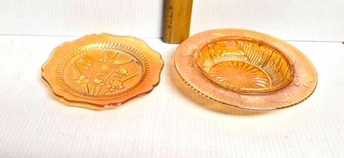 JEANETTE IRIS IRIDESCENT GLASS 5-1/2" BREAD & BUTTER PLATE with BUTTER DISH BASE