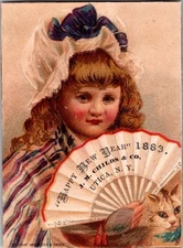 Antique Victorian Trade Card - J.M. Childs - Cat - Utica NY New Year 1883 