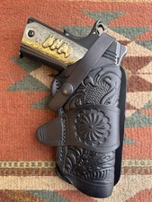 Western Black Leather Holster Floral Scroll Fits Colt Springfield RIA Model 1911