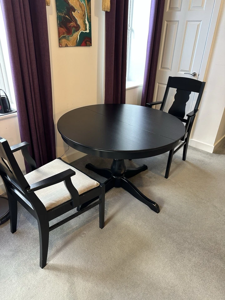 IKEA INGATORP Extendable Round Dining Table - Black - Classic Pedestal Design - Image 2 of 4