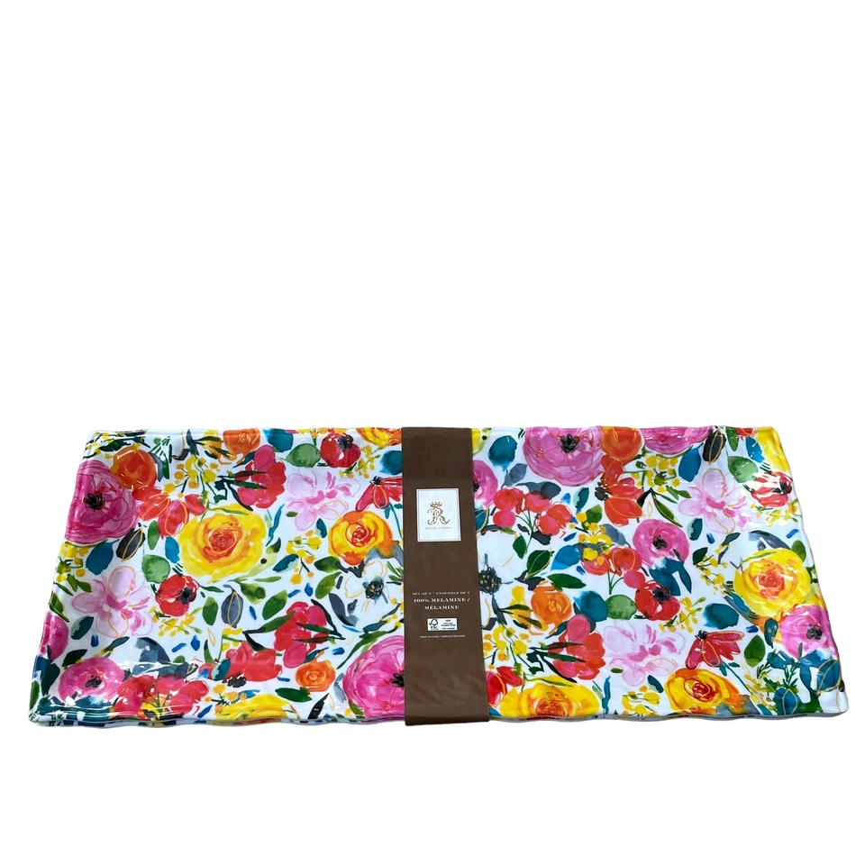 Rachel Ashwell Spring Floral Large Melamine Serving Tray Platter 19x8 NEW - Image 3 of 4