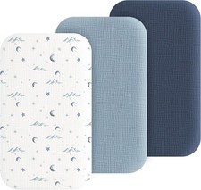 Muslin Bedside Sleeper Bassinet Fitted Sheets, 3 Pack Cotton Baby Sheet for Boys