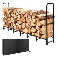 8FT Indoor/Outdoor Firewood Log Rack with Cover- Steel Fireplace Storage Holder