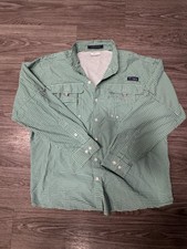 Columbia PFG Super Bahama Omni-Shade Fishing Shirt Men s Large Green Plaid