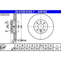 Bremsscheibe ATE 24.0120-0142.1 (2 Stk.) FüR Alfa Romeo Fiat Lancia 155 Tipo 146