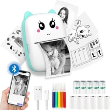 ✅ NEW Thermal Mini Printer Portable Inkless Sticker Maker w/ 11 Rolls Paper