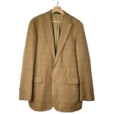 Tommy Hilfiger Sport Coat Blazer Brown Plaid Linen Blend Surgeon Cuff Mens 40L
