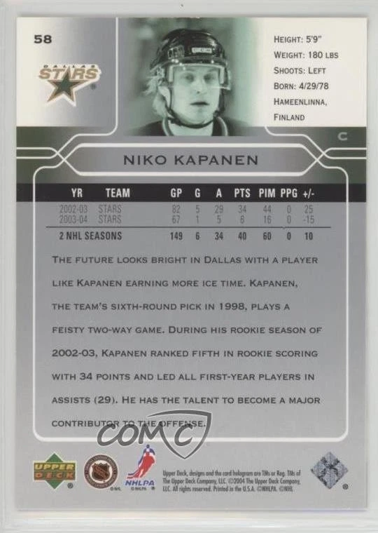2004-05 Upper Deck Niko Kapanen #58 - Image 2 of 2