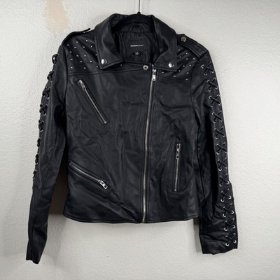 Members Only Faux Leather Moto Bomber Jacket Black Sz S Grunge Indie Sleeze Y2K
