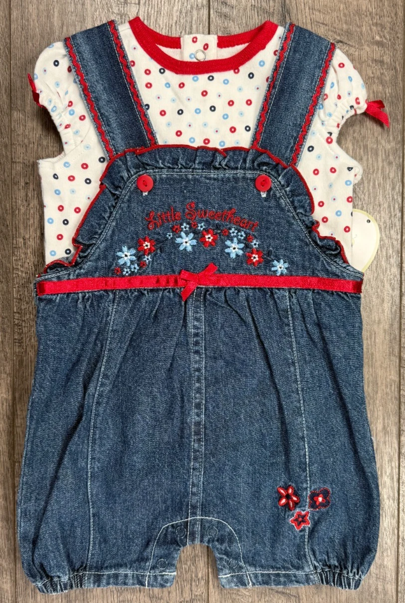 Baby Girl Clothes New First Moments 0-3 Month 2pc Little Sweetheart Shortalls