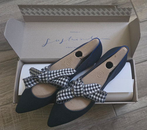 Rothy’s Size 11 Ink Mary Jane Gingham Flats Navy Black Houndstooth Pointed Knit