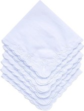 "12 pcss Bulk Pack Handkerchiefs Cotton Scalloped Hankies Pocket Square Towel Wh