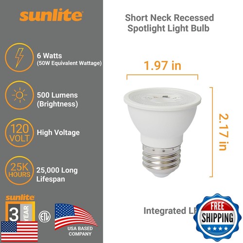 Sunlite LED PAR16 Dimmable, Short Neck Recessed Spotlight Light Bulb, 7-Watt, - Picture 2 of 5