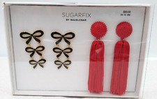 2 Pair Box SUGARFIX by BAUBLEBAR Bows  Red Danglers Pierced Earrings NIB