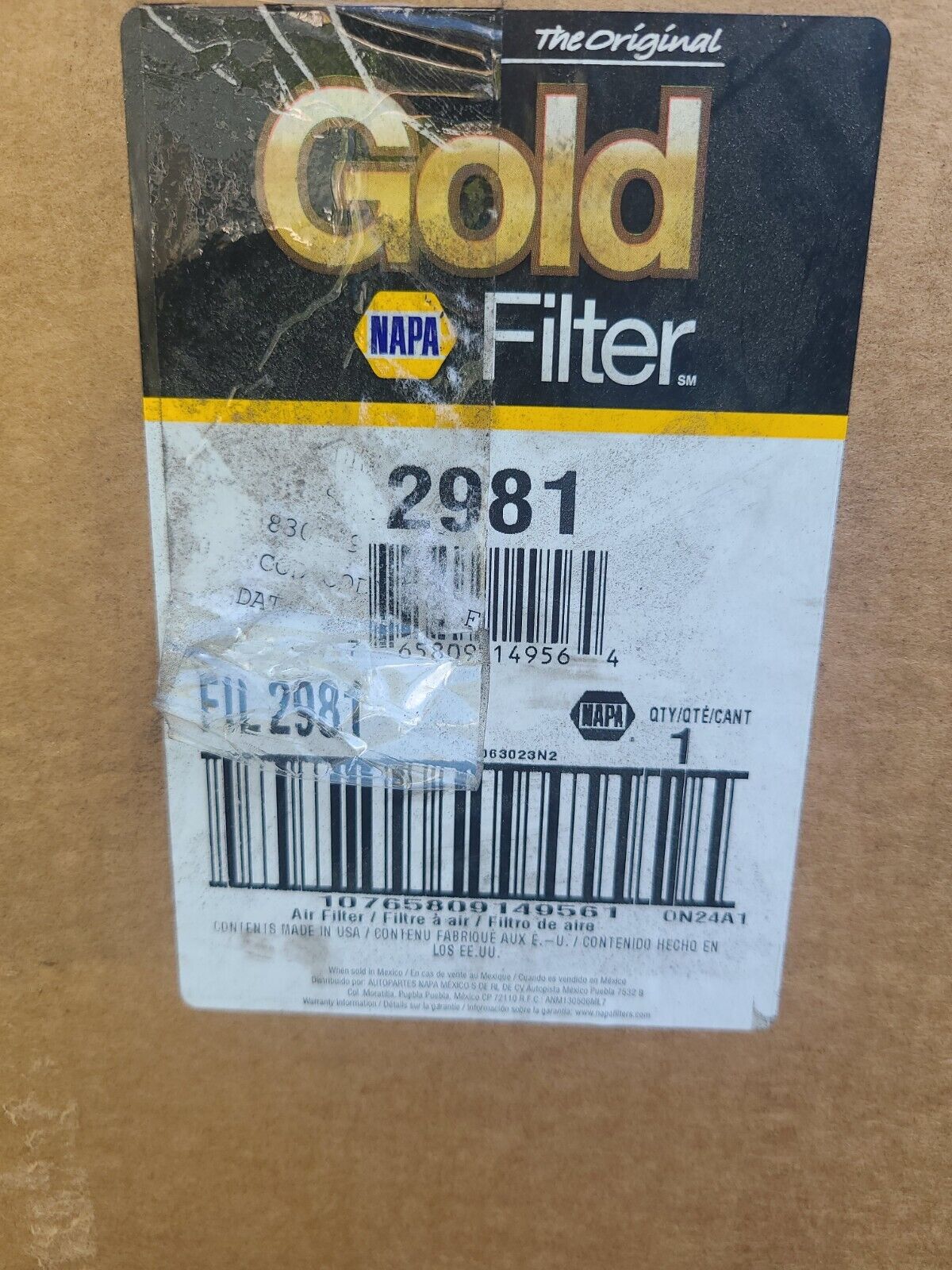 Gold Napa Air Filter 2981