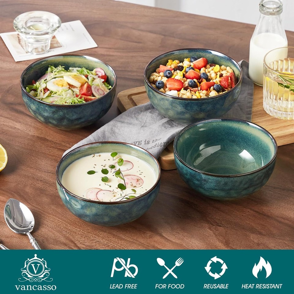 24oz Bowls for Soup, Ceramic Deep Soup Bowls Set of 4, Green Cereal ...