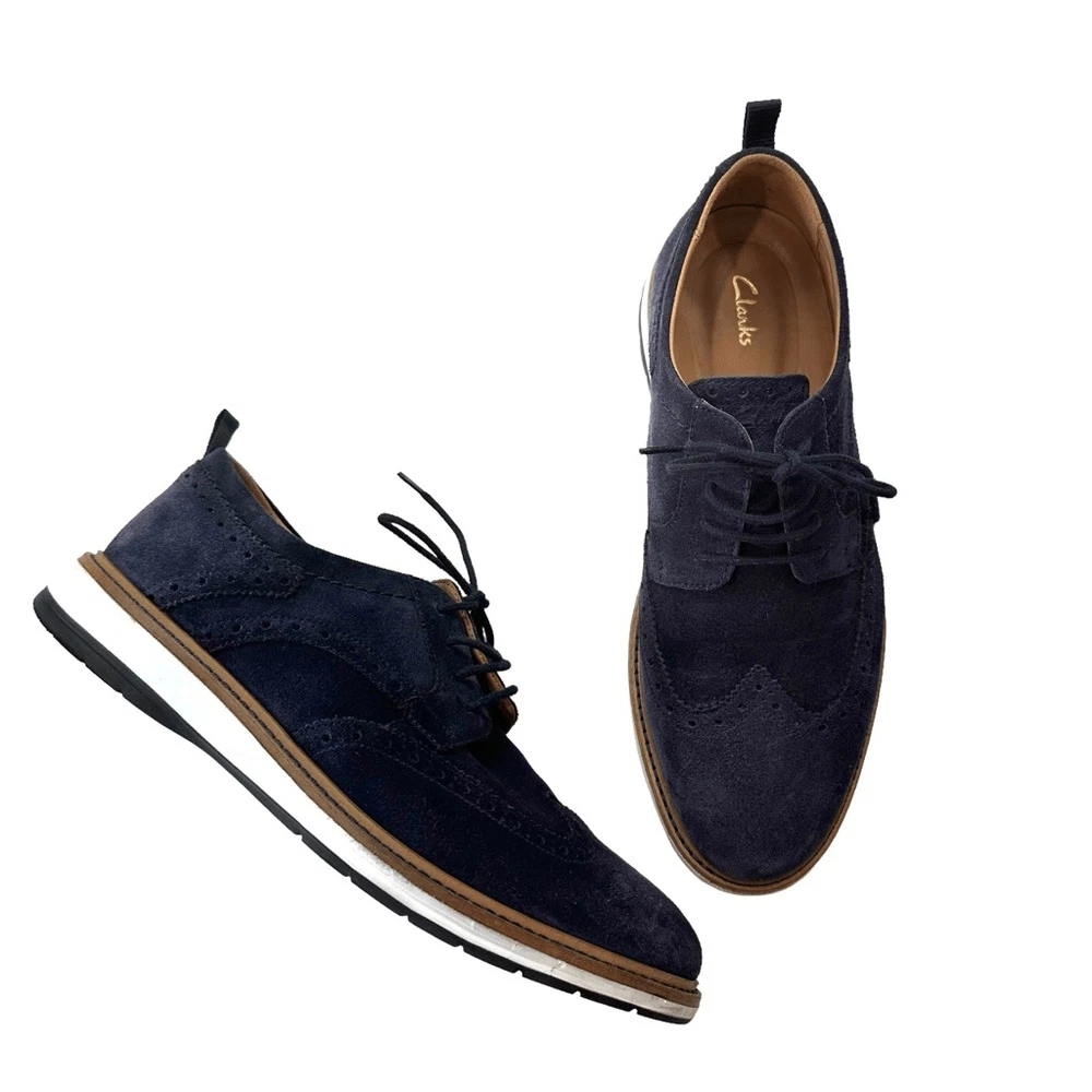 Clarks Chantry Scarpe Uomo Punta ad Ala Pelle Stringate Casual Comode Blu 7 5