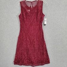 AB Studio Women Dress 2 Red Floral Lace Shift Sleeveless Round Neck NWT