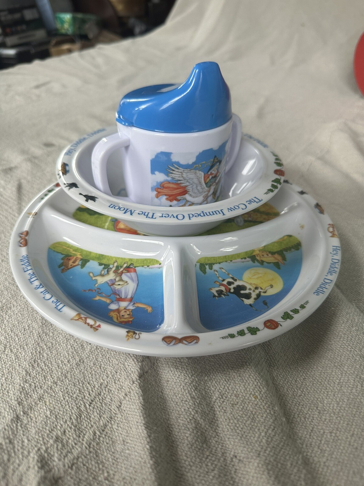 Zak Designs Set Of Mother Goose Plate Bowl and Sippy Cup Nursery Dining Baby