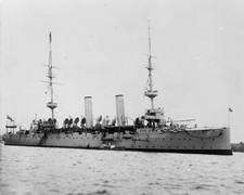 ROYAL NAVY CRUISER HMS DIANA 1895 PHOTOGRAPH WITH STATS & HISTORY SHEET