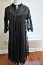 Rogers Black Peignoir Set Formfit Rogers Size 34 Satin Rolled Trim Lace Yoke