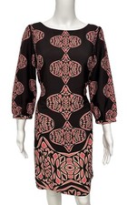 Ann Taylor Women's Long Sleeve Dark Brown Floral Sheath Chiffon Dress Size S