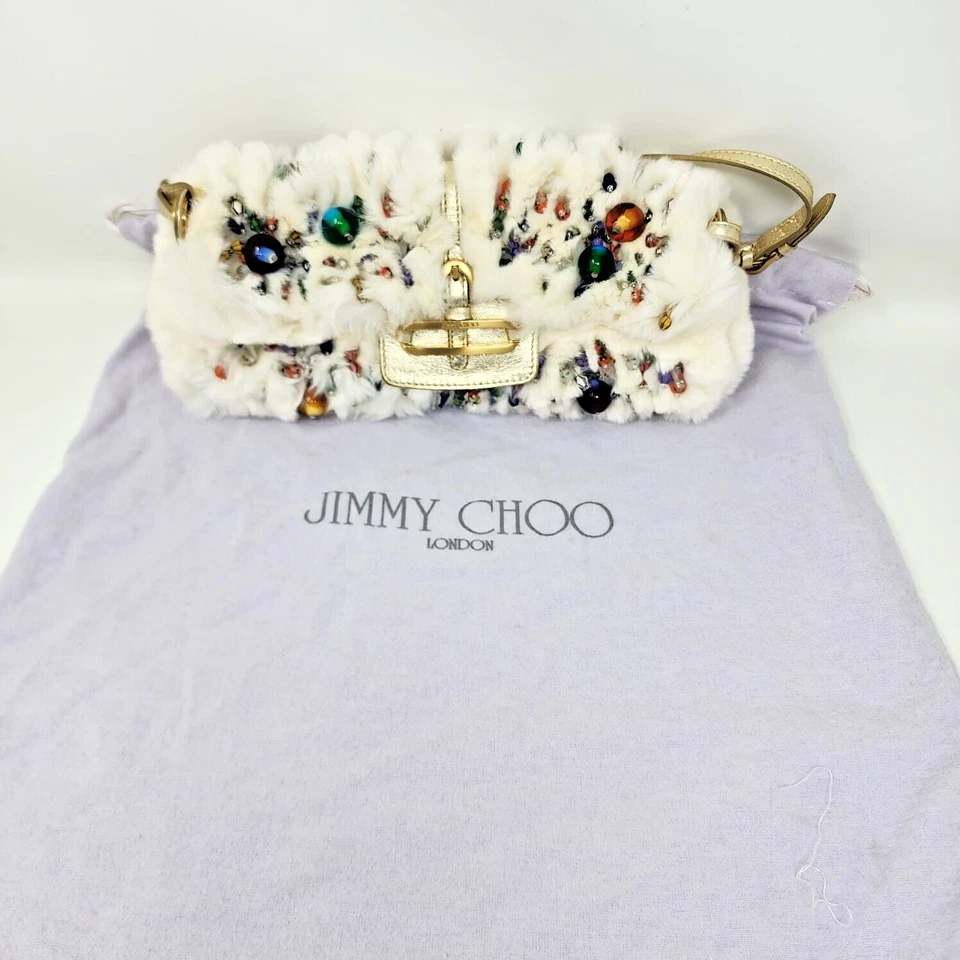 Новый JIMMY CHOO винтажный кроличий мех и кожа многоцветный бисер - Изображение 4 из 4