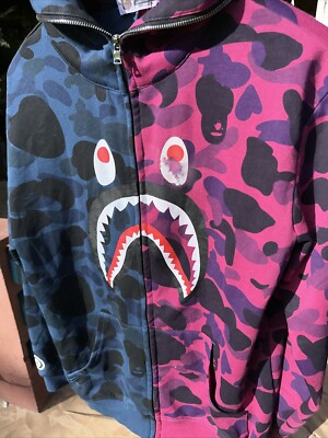 A BATHING APE SHARK WGM MULTI COLOR ZIP FRONT CASUAL HODDIE Sz XL