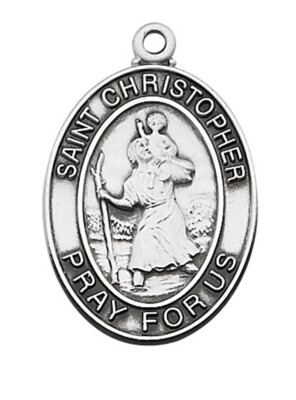 Saint Christopher Pendant Sterling Silver Necklace 24 Inch Medal Christian Chain
