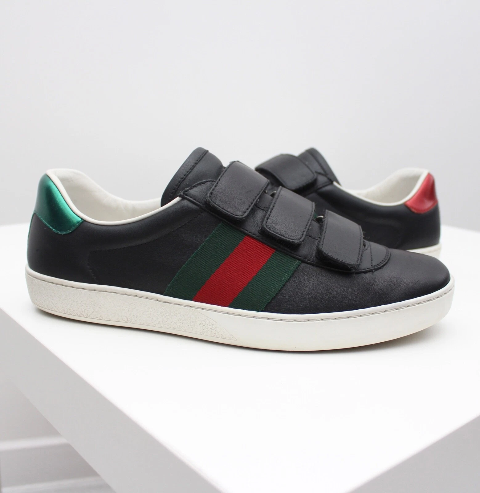 Baskets basses pour hommes GUCCI ACE à sangle rayée cuir noir UK6 US7 ITALIE