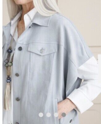 Chicos Ruana Vest Jacket Style Wrap Women's Size S/M Gray Faux