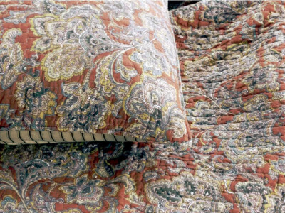 BROWN SPICE 3p King QUILT SET: COZY COTTON STRIPE PAISLEY VINTAGE REVERSIBLE