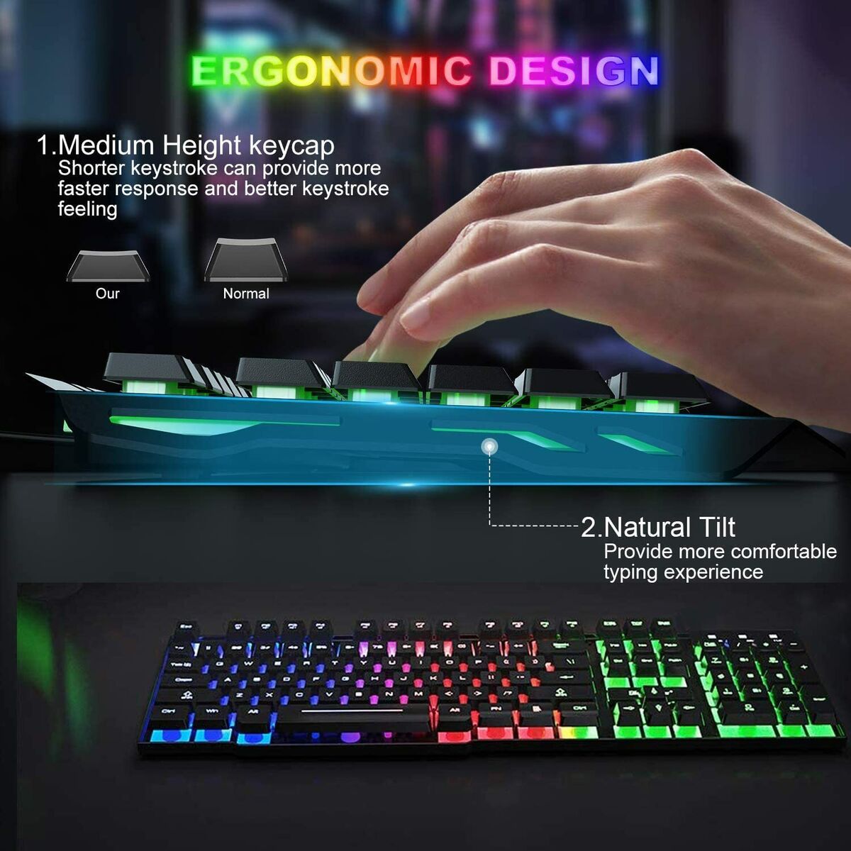 US Wireless Rainbow Backlit Gaming Keyboard Mouse Set 4000mAh Battery For  PC PS4