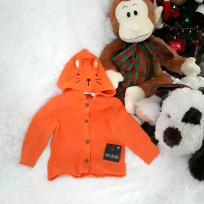 OKIE DOKIE Infant Hooded Character Button Up Sweater, BABY BOY (6M) SWEET NECTAR
