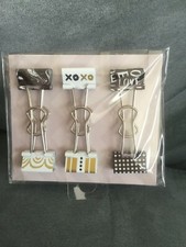 PEN GEAR MINI BINDER CLIP STYLE 6 COUNT PAGE HOLDERS BLACK WHITE GOLD LOVE XO