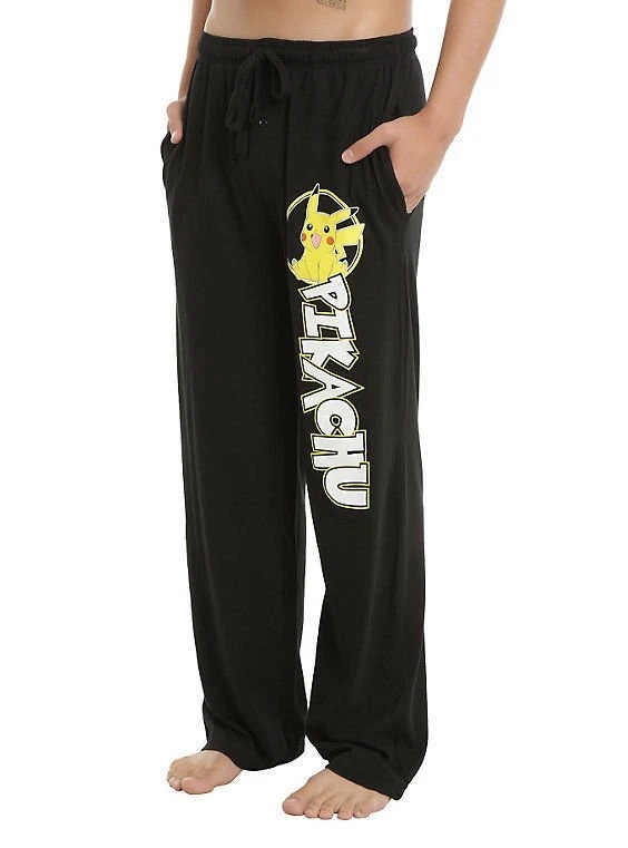 Mens Womens NEW Pokemon Pikachu Black Pajama Lounge Pants Size XS