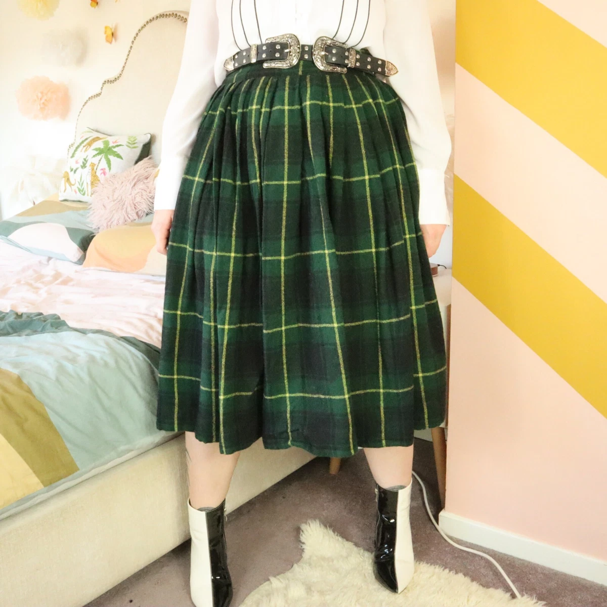 Plaid midi cheap skirt 80