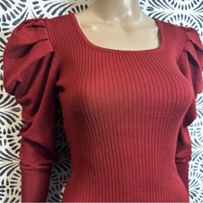 Say What Sweater Dress Womens Juniors Medium Wine Red Puff Sleeve Ribbed 