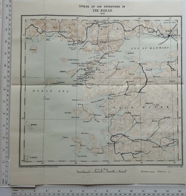ERSTER WELTKRIEG KARTE SPHERE DES LUFTBETRIEBS IN DER ÄGÄIS 1915 GALLIPOLI HALBINSEL IMBROS
