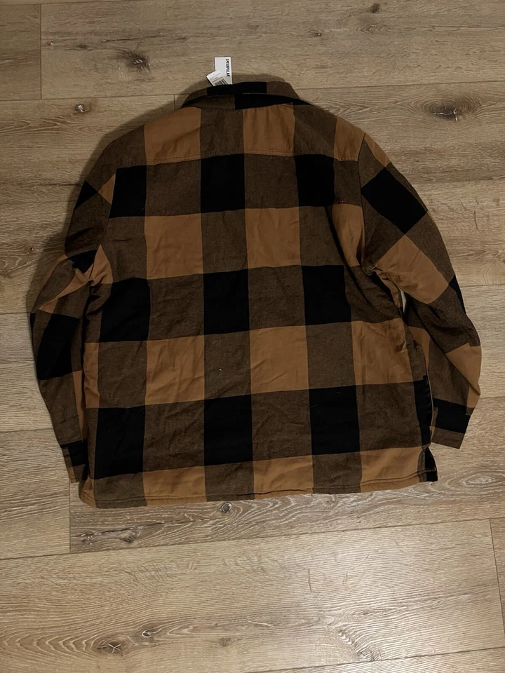 Caterpillar Mens Orange Plaid Sherpa Lined Button Up Flannel Shacket Size XL NWT - Image 2 of 3