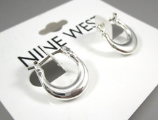 New NINE WEST 1/2" Silver Tone Hoop post Pierced Earrings 83k