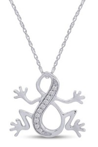 Authentic Real Moissanite Frog Infinity Pendant Necklace in 14k  White Gold Plated