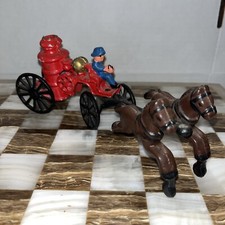 Vintage 70's Cast Iron Horse Drawn Fire Engine Truck Water Pumper Toy