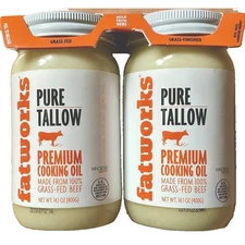 Grass-Fed Beef Pure Tallow Fatworks Premium Cooking Oil 14.1 Oz Jar 2 Pack,28 oz
