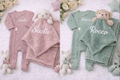 Personalisiertes Babygeschenk | Cozy Newborn Essentials in weichen Salbeigönen - Erstausstattung
