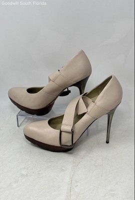 Mea Shadow Womens Cream Leather Almond Toe Stiletto Platform Heels Size 7.5M