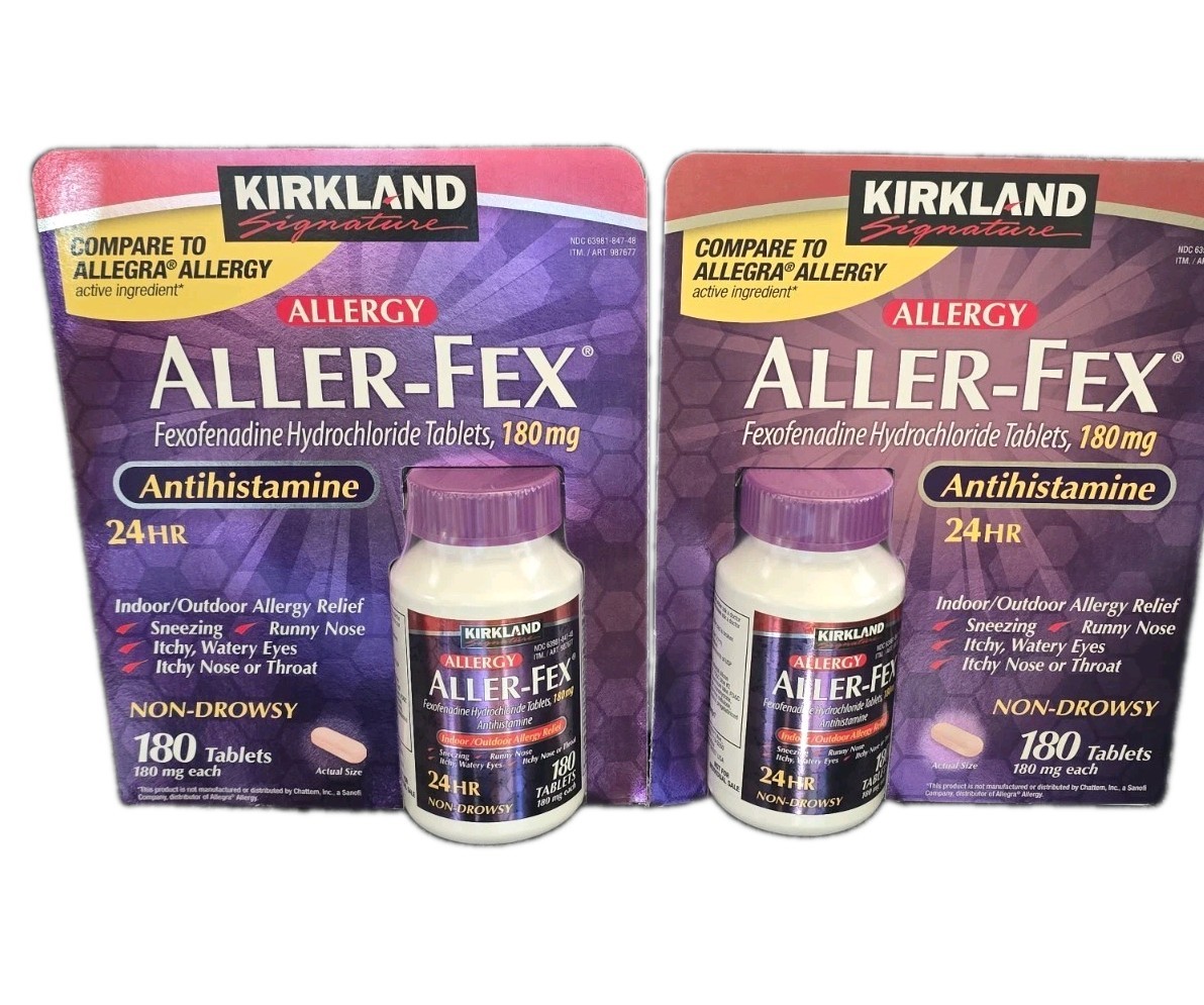 2 PACK-Kirkland Signature Aller-Fex Non-Drowsy Antihistamine 180 mg, 180 Tablets