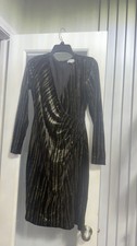 Calvin Klein Black Gold Glitter Striped Long Sleeve Wrap Dress Size 4