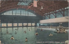 Interior Of Bath House Venice CA Diving Board Trapeze Artist Postcard